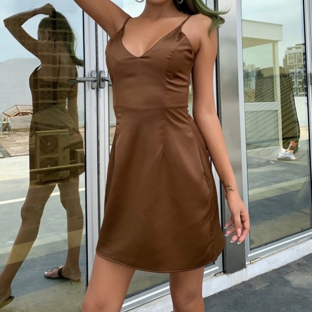 Brown Satin Dress